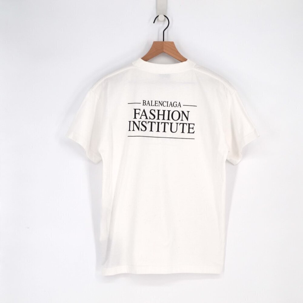 NEW Balenciaga Fashion Institute Cotton T-Shirt Logo White Graphic Print Size XS - Picture 5 of 11